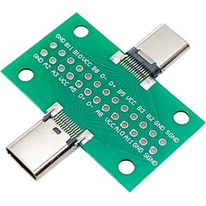 2pcs USB 3.1 Type C Male to Female Test Board with PCB Board 24 Pins 2.54 mm Double Sided Connector Socket for Data Line Wire Cable Transfer