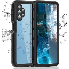 Ezanmull Samsung Galaxy A32 5G Waterproof Case, Rugged Full Body Underwater Protective Cover with Built-in Screen Protector (Clear/Black)