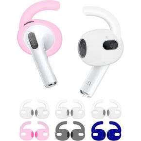 Anti-Slip Kit for AirPods 3rd Replacement Silicone Ear Hook Ergonomic Design Wings Wingtip Ear Tips Sport Earbuds Accessories Eartip Compatible with AirPods 3 White Black Gray Blue 6 Pairs