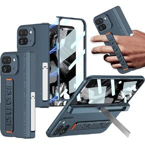 NINKI Carbon Fiber Strap Case for Google Pixel 9 Pro Fold Case with Screen Protector,Magnetic All-inclusive Hinge Protective Case for Pixel 9 Pro Fold Case with Stand,Pixel 9 Pro Fold Phone Case Strap