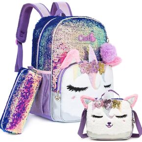Meetbelify Backpacks for Girls,Kids School Backpacks with Lunch Box for Elementary Preschool Students Cute Panda Sequin Travel Backpack 3 in 1 Bookbag Set for Girls