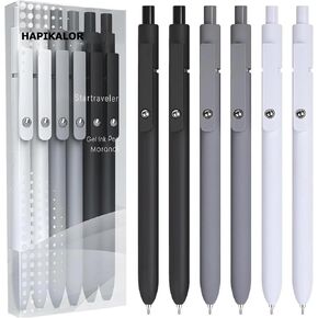 Black Gel Pens, College School Supplies, 0.5mm Black Ink Pens for Journaling, Cool Stuff Gifts for Dad Father Boyfriend, Birthday Gifts for Men, Him, Husband (6pcs Black Gray White)