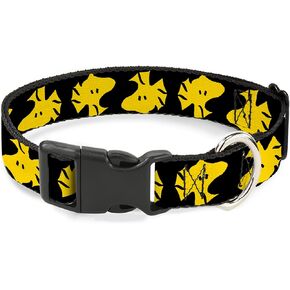 Peanuts Worldwide LLC Pet Collar, Dog Collar Plastic Buckle, Peanuts Woodstock Face Flip Black Yellow, 11 to 16.5 Inches 1.0 Inch Wide