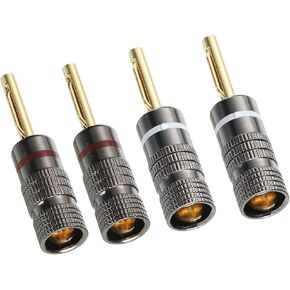 PATIKIL Banana Plugs Speaker Banana Plugs Pin Plug Closed Screw Type 3.5mm Gold-Plated Copper Red White for Speaker Wires, Sound Systems, Video Receivers, Home Theater Pack of 4