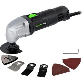 أداة متعددة التأرجح GALAX PRO 22000 OPM 1.5A، زاوية تأرجح 3 درجات مع 3 قطع من شفرات المنشار، قطعة واحدة من لوح الصنفرة شبه الدائرية، 6 قطع من أوراق الصنفرة للصنفرة والطحن