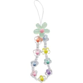 tenghong2021 Colorful Flower Daisy Transparent Beaded Phone Charm Y2K Cute Phone Strap Pink Yellow Green Daisy Lanyard Jewelry Keychain Charm for Women Girl Gifts