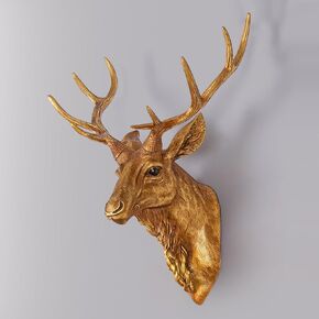 Bodun Deer Head جدار جبل ديكور 14.5 بوصة فو الغزلان رئيس النحت لشريط خلفية جدار جبل غرفة المعيشة المنزل جدار الفن عيد الميلاد الديكور الراتنج قرن الوعل ديكور (أبيض)