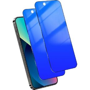 Privacy Screen Protector for iPhone 13 Pro / for iPhone 13 / for iPhone 14, Tempered Glass Film with Easy Installation Frame 2 Pack True 25° Anti Spy Anti-Blue Light Eye Protection 9H Hardness (6.1 inch Blue)