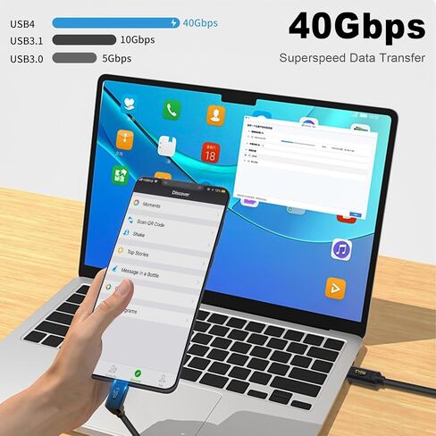 Poyiccot 240W USB C to USB C Cable 2ft, 40Gbps USB C Right Angle Cable, Right Angle USB 4 Cable for Thunderbolt 4 Cable with 8K@60Hz Video, 90 Degree USB C Cable for Phone MacBook Surface Pro in Kuwait