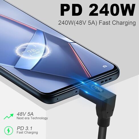 Poyiccot 240W USB C to USB C Cable 2ft, 40Gbps USB C Right Angle Cable, Right Angle USB 4 Cable for Thunderbolt 4 Cable with 8K@60Hz Video, 90 Degree USB C Cable for Phone MacBook Surface Pro in Kuwait