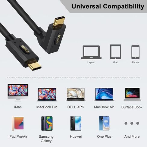 Poyiccot 240W USB C to USB C Cable 2ft, 40Gbps USB C Right Angle Cable, Right Angle USB 4 Cable for Thunderbolt 4 Cable with 8K@60Hz Video, 90 Degree USB C Cable for Phone MacBook Surface Pro in Kuwait