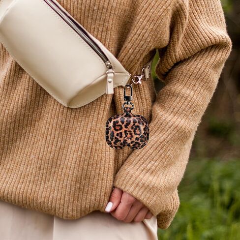 Cute Leather Case for Airpods Pro, IMPAWFAN Soft Genuine Leather Protective Cover Skin with Keychain, Shockproof Headphone Cases for AirPods Pro Wireless Charging Case Women-Leopard in Saudi Arabia