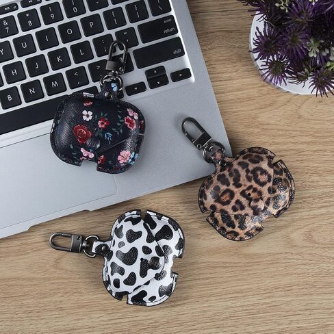 Cute Leather Case for Airpods Pro, IMPAWFAN Soft Genuine Leather Protective Cover Skin with Keychain, Shockproof Headphone Cases for AirPods Pro Wireless Charging Case Women-Leopard in Saudi Arabia
