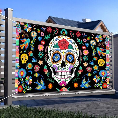 Avezano يوم الموتى خلفية المكسيكية فييستا الزهور السكر الجمجمة خلفية ضياء دي لوس Muertos راية حفلة يوم الموتى الزينة للصور 70.8x43.3 بوصة in Saudi Arabia