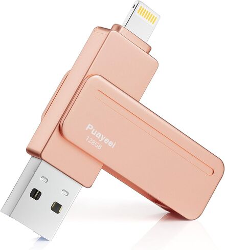 محرك أقراص فلاش USB معتمد من MFi لهاتف iPhone، عصا صور لتخزين الهاتف، شريحة ذاكرة لهاتف iPhone سعة تخزينية موسعة 128 جيجابايت، وردي in Saudi Arabia