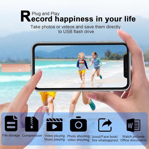 محرك أقراص فلاش USB معتمد من MFi لهاتف iPhone، عصا صور لتخزين الهاتف، شريحة ذاكرة لهاتف iPhone سعة تخزينية موسعة 128 جيجابايت، وردي in Saudi Arabia