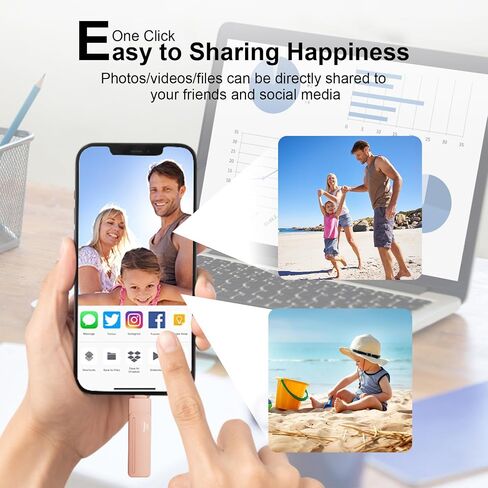 محرك أقراص فلاش USB معتمد من MFi لهاتف iPhone، عصا صور لتخزين الهاتف، شريحة ذاكرة لهاتف iPhone سعة تخزينية موسعة 128 جيجابايت، وردي in Saudi Arabia