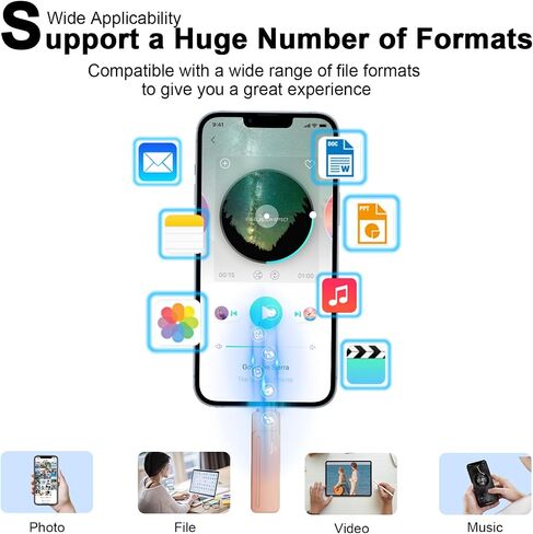 محرك أقراص فلاش USB معتمد من MFi لهاتف iPhone، عصا صور لتخزين الهاتف، شريحة ذاكرة لهاتف iPhone سعة تخزينية موسعة 128 جيجابايت، وردي in Saudi Arabia