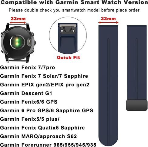 22mm Watch Straps, Silicone QuickFit Watchband For Garmin Fenix 7 6 Pro 5 5X Plus 5S Smartwatch Wristbands Bracelet with Garmin Forerunner 965 955 945 bands… in Saudi Arabia