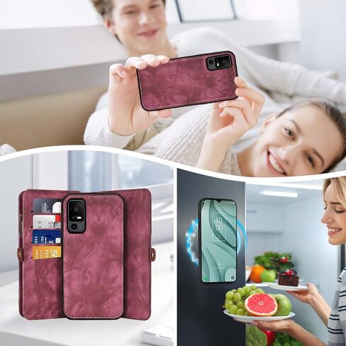 حافظة هاتف Asuwish لـ TCL 40 XE 5G/40 X محفظة بسحاب غطاء خلية مغناطيسي قابل للفصل مع واقي شاشة من الزجاج المقسى وحزام كروس وحامل بطاقة قلاب 40XE5G 40XE EX T609DL 40X T609M نسائي أحمر in Saudi Arabia