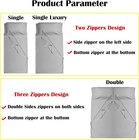 100% Cotton Sleeping Bag Liner with Zipper - Adult Travel Sheet Bed Sack for Hotels Camping Hikers Mattress RV Recliner Sofa Guest Bed Campout Truck Camper Flatbed Bunk Beds in Saudi Arabia