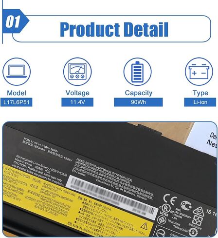 بطارية الكمبيوتر المحمول Dentsing L17L6P51 SB10K97635 01AV496 (11.25V 90Wh/8000mAh) متوافقة مع Lenovo P50 P51 P52 00NY490 00NY493 Series Notebook 01AV495 SB10H45075 SB10H45078 77++ in Saudi Arabia