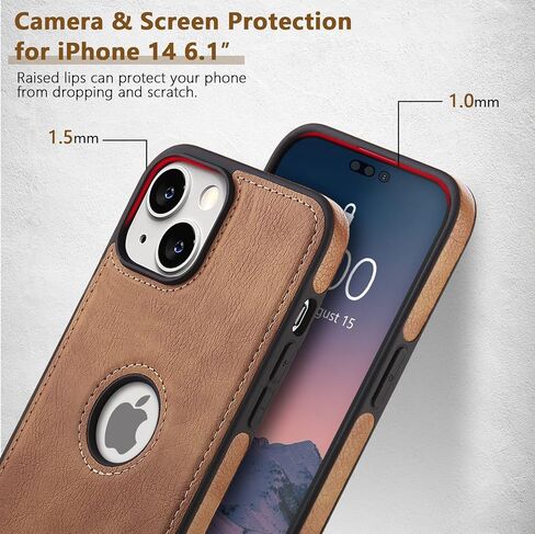 Design Compatible with iPhone 14 Case Luxury Leather Business Vintage Slim Non-Slip Soft Grip Shockproof Protective Cover (2022) 6.1 Inch (Brown) in Saudi Arabia