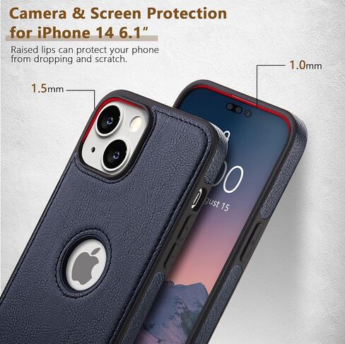 تصميم متوافق مع هاتف iPhone 14، جراب جلدي فاخر عتيق، نحيف غير قابل للانزلاق، غطاء واقٍ مقاوم للصدمات (2022) 6.1 بوصة (بني) in Saudi Arabia