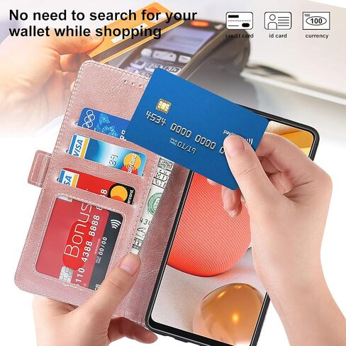 محفظة لهاتف Samsung Galaxy A42 5G - مع حامل بطاقة RFID Blocking - جلد PU فاخر - حبل معصم - للنساء والرجال - Galaxy A42 5G Flip Folio Credit Cover - وردي، ذهبي وردي in Saudi Arabia