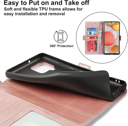 محفظة لهاتف Samsung Galaxy A42 5G - مع حامل بطاقة RFID Blocking - جلد PU فاخر - حبل معصم - للنساء والرجال - Galaxy A42 5G Flip Folio Credit Cover - وردي، ذهبي وردي in Saudi Arabia