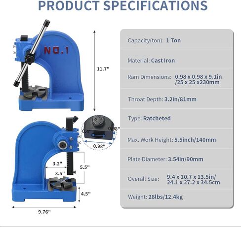 Arbor Press 1 Ton,Manual Desktop Punch Press Machine,4.33" Work Height,Manual Arbor Press Cast Iron Body, in Saudi Arabia