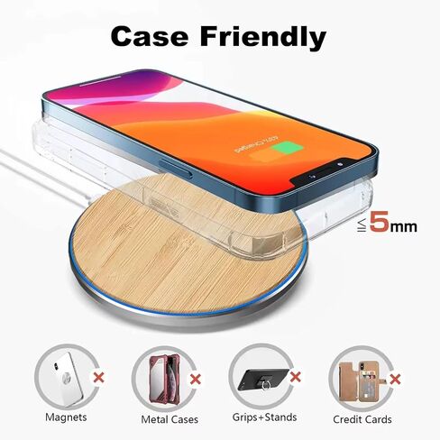 Wood Wireless Charger Pad, 15W Fast Charge, Qi Certified, Compatible with iPhone, Elegant Home or Office Decor (Redwood) in Saudi Arabia