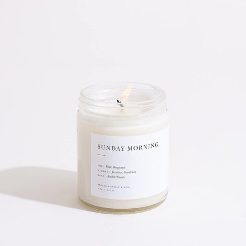 Brooklyn Candle Studio Fern & Moss Minimalist Candle - Luxury Scented Candle, Vegan Soy Wax, Hand Poured in The USA, 50 Hour Slow Burn Time - 7.5oz in Kuwait