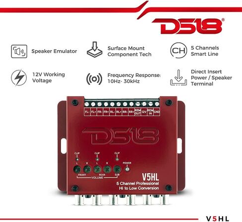 DS18 V5HL محول خط إخراج 5 قنوات، إشارة مكبر صوت عالية المستوى إلى محول RCA منخفض المستوى مع تقنية استشعار الصوت المدمجة؛ تنتج مخرجات تشغيل عن بعد للتحكم في معدات ما بعد البيع الخاصة بك in Kuwait