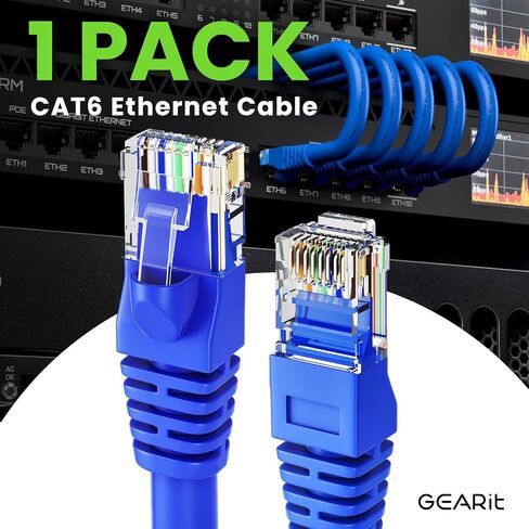 GearIT RJ45 Cat 6 Ethernet Patch Cable for TV, Modem, PC Gaming, 10Gbps, Gold-Plated Connectors, Snagless, Network Cable, Internet Cable, 14 Feet, Blue in Saudi Arabia