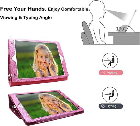 حافظة FS FANSONG لجهاز iPad 9.7، حافظة لامعة لجهاز iPad Air 2 مع خاصية النوم/الاستيقاظ التلقائي، حافظة جلدية لامعة لجهاز iPad 6th/5th مع حامل قلم لجهاز iPad 9.7 2017/2018/Air 1/Air 2/Pro 2016، وردي in Kuwait