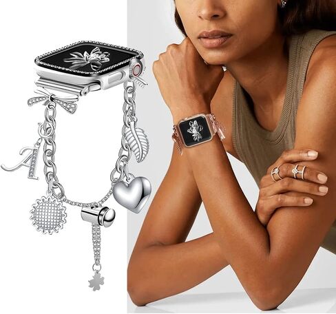 Compatible with Watch Bands 38mm 40mm 41mm 42mm 44mm 45mm,Adjustable Bling Bands with Charms for Watch Series 7/6/5/4/3/2/1/SE in Saudi Arabia
