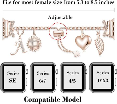 Compatible with Watch Bands 38mm 40mm 41mm 42mm 44mm 45mm,Adjustable Bling Bands with Charms for Watch Series 7/6/5/4/3/2/1/SE in Saudi Arabia