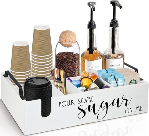 Coffee Station Organizer, Coffee Bar Organizer for Counter, Coffee and Tea Condiment Storage Organizer, Rustic Coffee Bar Decor for Coffee Accessories OrganizerCoffee Pod Holder Organizer with Handle in Saudi Arabia