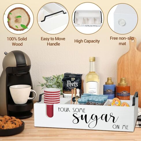 Coffee Station Organizer, Coffee Bar Organizer for Counter, Coffee and Tea Condiment Storage Organizer, Rustic Coffee Bar Decor for Coffee Accessories OrganizerCoffee Pod Holder Organizer with Handle in Saudi Arabia