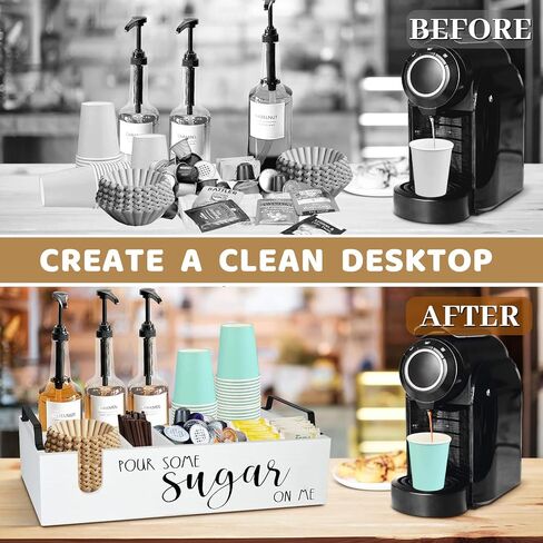 Coffee Station Organizer, Coffee Bar Organizer for Counter, Coffee and Tea Condiment Storage Organizer, Rustic Coffee Bar Decor for Coffee Accessories OrganizerCoffee Pod Holder Organizer with Handle in Saudi Arabia