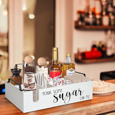 Coffee Station Organizer, Coffee Bar Organizer for Counter, Coffee and Tea Condiment Storage Organizer, Rustic Coffee Bar Decor for Coffee Accessories OrganizerCoffee Pod Holder Organizer with Handle in Saudi Arabia