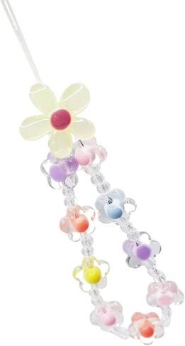 tenghong2021 Colorful Flower Daisy Transparent Beaded Phone Charm Y2K Cute Phone Strap Pink Yellow Green Daisy Lanyard Jewelry Keychain Charm for Women Girl Gifts in Saudi Arabia