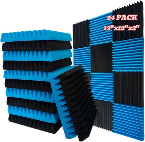 12 Pack, 12 x 12 x 2 inches. Acoustic panels, wall panels, sound panels. Used for soundproofing. Soundproof foam panels for walls(12 black) in Saudi Arabia