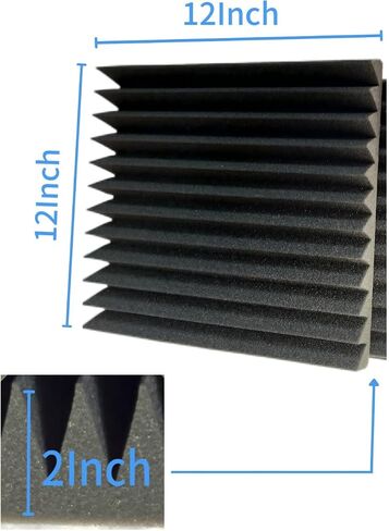 12 Pack, 12 x 12 x 2 inches. Acoustic panels, wall panels, sound panels. Used for soundproofing. Soundproof foam panels for walls(12 black) in Saudi Arabia