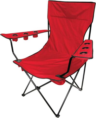 Creative Outdoor Camping Folding Chair, Extra King-Size Padded Camping Seat with Arm Rest, Multiple Cup & Wine Glass Holders with Cooler Bag, Support 450 LBS, Black, Alloy Steel Black in Saudi Arabia
