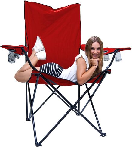 Creative Outdoor Camping Folding Chair, Extra King-Size Padded Camping Seat with Arm Rest, Multiple Cup & Wine Glass Holders with Cooler Bag, Support 450 LBS, Black, Alloy Steel Black in Saudi Arabia