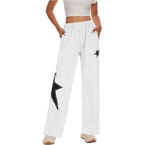 Womens Star Pants Y2K Baggy Drawstring Joggers Patchwork Wide Leg Sweatpants with Pockets