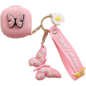 Compatible with Samsung Galaxy Buds Pro/Galaxy Buds Live Case with Butterfly Keychain, Protective Silicone Kids Teens Girls Women Funny Kawaii 3D Cute Cover for Galaxy Buds 2 /Buds 2 Pro - Purple