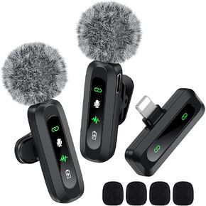 Wireless Lavalier Microphone for iPhone, Android, USB C, PC, Camera Video Recording 4 in 1 Clip-on Mics with Rotatable Clip&Denoise Recording, for Vlog Tiktok YouTube Podcast Content Creator